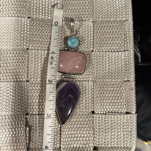 Elegant Silver Pendant with Pink, Purple, and Blue Stones - Picture 2 of 4